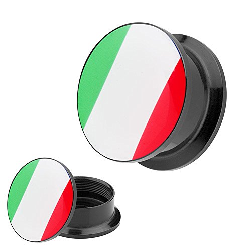 Piercingfaktor® Fanartikel Flesh Tunnel Schraub Ohr Plug mit Fussball Weltmeisterschaft WM EM Europameisterschaft Motiv- Italien / 6mm