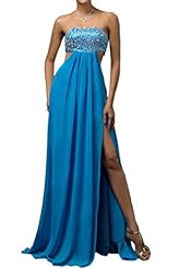 Sexy Slit Beaded 2015 Chiffon Evening Dress/Prom Dress/Party Dress 