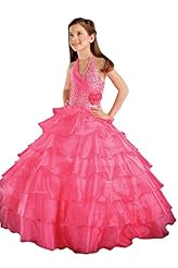 Girls  Floor Length Sequined Lace Organza Halter  Ball Gown Flower-Girl Dress/Pageant Dress 