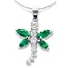Polished Dragonfly Cut Sterling Silver Simulated Emerald Pendant with 18" Necklace P3857