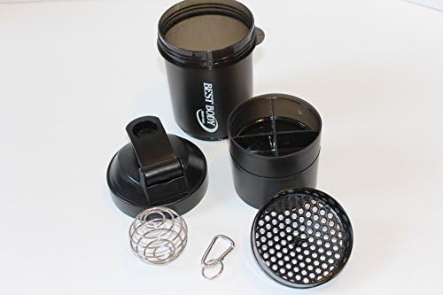 BEST BODY blender bottle 16oz Shaker 3-compartment Protein Cup Mixer Wire Whisk