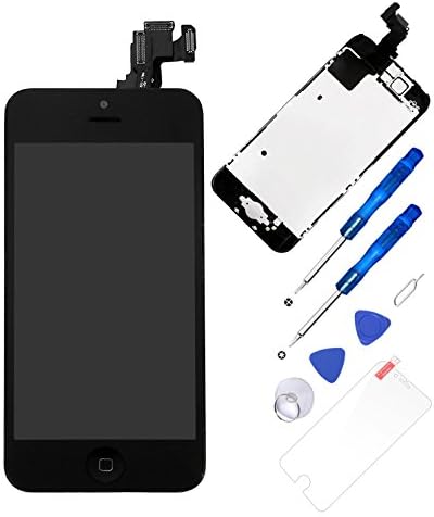 Digitizer Full Assembly for iPhone 5C (4.0 Inch), LCD Display Touch Screen Replacement, Home Button + Facing Proximity Sensor + Ear Speaker + Front Camera + Repair Kit - 5C Black