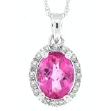 1.73ct Oval Pink Topaz and Diamond Gemstone Pendant in 10Kt White Gold w chain