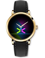 SPRAWL Aanalog Fashion Series Gold Ladies Watches of Genuine Black Leather Strap,Unique Wrist Watch for Women Girls Designed with Dark streaks symbol