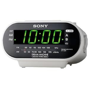 Sony Compact AM/FM Dual Alarm Clock Radio with Large LED Display Independent Dual Alarm Times Extendable Snooze & Built-in Battery Back-Up - White