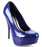 Shiny Blue Patent Sexy Round Toe Stiletto Platform Pump