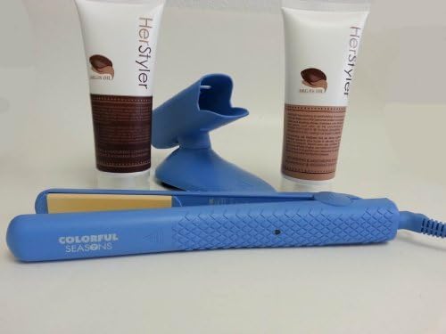 Herstyler Colorful Seasons Flat Iron Blue with Holder and Argan Oil Shampoo and Conditioner