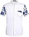 SSLR Men's Flowered Regular Fit Short Sleeve Button Down Shirts (X-Large, White Blue)
