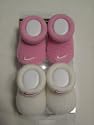 Nike Booties New Born Baby Infant 2 Pair Pack Pink White 0-3, 3-6 Months