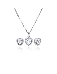 Nickel Free Sterling Silver Pendant & Earring Sets CZ Heart Set Pendant: 14.6mm X11.4mm Earring: 11.95mm X 11.45mm