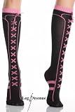 Acrylic Sneaker Socks With Lurex Lace Up Detail (Black/Pink;One Size)
