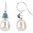 14K White Gold Paspaley South Sea Cultured Fine Circle Pearl and London Blue Topaz Earrings - 11.00mm