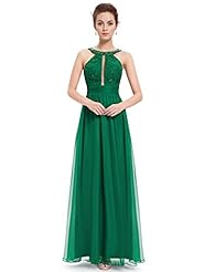 A-line Floor Length Natural   Waistline Sleeveless Chiffon Lace Jeweled Prom Dress 