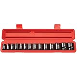 TEKTON 4817 1/2" Drive Shallow Impact Socket Set, 11-32mm, Metric, Cr-V, 14 Sockets