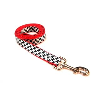 Medium White/Black Herringbone Dog Leash - Nylon Webbing: 3/4