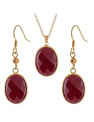 Stunning Jadelite Faceted Red Color Oval Pendant and Earrings Set