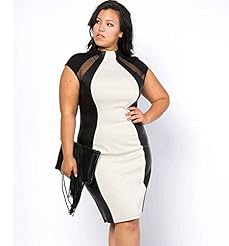 Plus Size Sexy Short Sleeves Cotton/Faux-Leather Fitted Lace Spring Summer Bodycon Dress/Club Dress/Mini Dress 