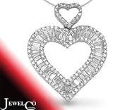 Jewelco London 18 Carat White Gold 1.05ct Round/Baguette Diamond Heart Pendant