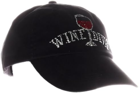 Women's Crystal Rhinestone Wine Diva Adjustable Baseball Cap Hat (Black)