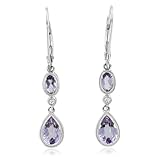 IMAGE OF Natural Amethyst Tear Drop Earrings in 10k White Gold, Diamond Accented, 1.64 cttw