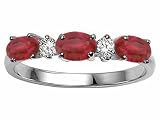 1.04 cts Genuine Ruby and Diamond 3 Stone Band - 14kt White or Yellow Gold
