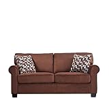 IMAGE OF Handy Living AUS1-S86-AAA89 Austin Rounded Arm Microfiber Sofa, Dark Brown With 2 Decorative Chocolate Geometric Throw Pillows