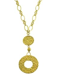 14 Karat Yellow Gold Hammered Disc Lariat Adjustable Necklace
