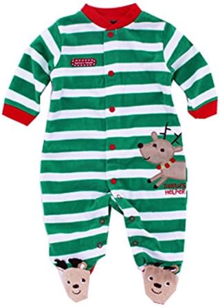 KM Newborn Unisex Baby Coveralls Long-Sleeved Fleece Romper Green Stripes (66cm)