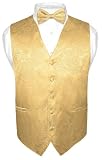 Men's Gold Color Paisley Design Dress Vest and BOWTie Set for Suit or Tuxedo