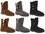 WOMENS ELLA BUTTON TOGGLE FULLY FUR LINED SNUGG SNOW WARM WINTER BOOTS ANKLE FLAT LADIES SIZES 3 - 8