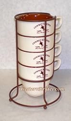 Cowboy Kitchen 5 piece Mug and Rack Set