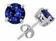 3.00 cttw 14K White Gold Plated 925 Sterling Silver Round 7mm Created Sapphire Earring Studs