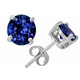 3.00 cttw 14K White Gold Plated 925 Sterling Silver Round Created Sapphire Earring Studs