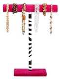 Luxury Gifts Inc Jewelry holder, 1 level T-Bar Stand for Necklaces, Bracelets & More , Dark Pink With Zebra Print, Large