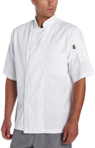Dickies Occupational Workwear DCP124WHT Spun Polyester 8-Button Short Sleeve Chef Coat with Reversible Closure, White