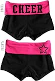 Juniors Two Tone Fold Over Cheer Spandex Shorts Pink or Turquoise