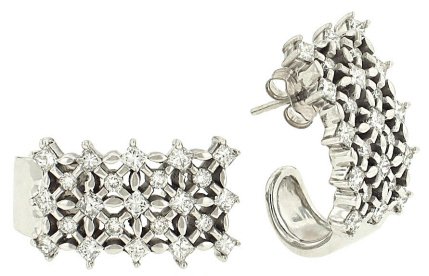 Round and Princess Cut Diamond J-Hoop Earings 1.50cttw