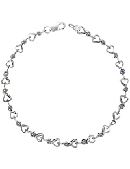 10k White Gold Cut Out Heart Diamond Tennis Bracelet w/ 0.05 Carat Brilliant Cut Diamonds, 5/32 in. (4mm) wide