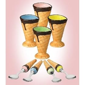 ICE CREAM BOWLS SPOONS - LA DOLCE VITA 8 PIECE ICE CREAM BOWLS AND SPOONS by Jaf Gifts