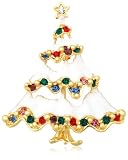 White Enamel Christmas Tree Pin w/ Multi-Color Crystal Accent by Margot Townsend