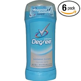 Degree Women, Shower Clean, Body Responsive Anti-Perspirant & Deodorant, Invisible Solid, 2.6 oz (Pack of 6)
