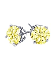1.00 Carat Brilliant Round Yellow Diamond Stud Earrings SI2