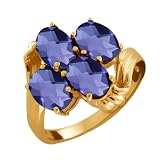 2.60 Ct Checkerboard Blue Iolite Gold Plated Sterling Silver Ring