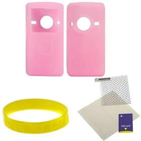 GTMax Pink Silicone Skin Rubber Soft Case + Clear LCD Screen Protector + Wristband for Cisco Flip Video Camera UltraHD 3rd Generation (8GB/2 hour)