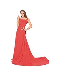 A-line Chiffon/Polyester Ruched   Empire   Waistline Full Length Off the Shoulder Sleeveless Evening Dress/Prom Dress/Party Dress  with a Chapel Train  With a Bow(s) and Ruffles