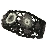 Knit Flower Head Band - Black W15S10A