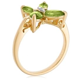 Yellow Gold Overlay Sterling Silver Peridot w/ Diamond Accent Butterfly Ring