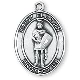 Sterling Silver St Florian Firefighter Medal and 24-inch Chain