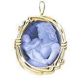 14K Yellow Gold Mother Holding Her Child Cameo Pin / Pendant - 1 1/4 x 7/8