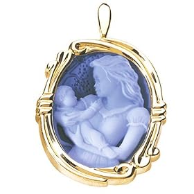 14K Yellow Gold Mother Holding Her Child Cameo Pin Pendant - 1 1 4 x 7 8 by Netaya